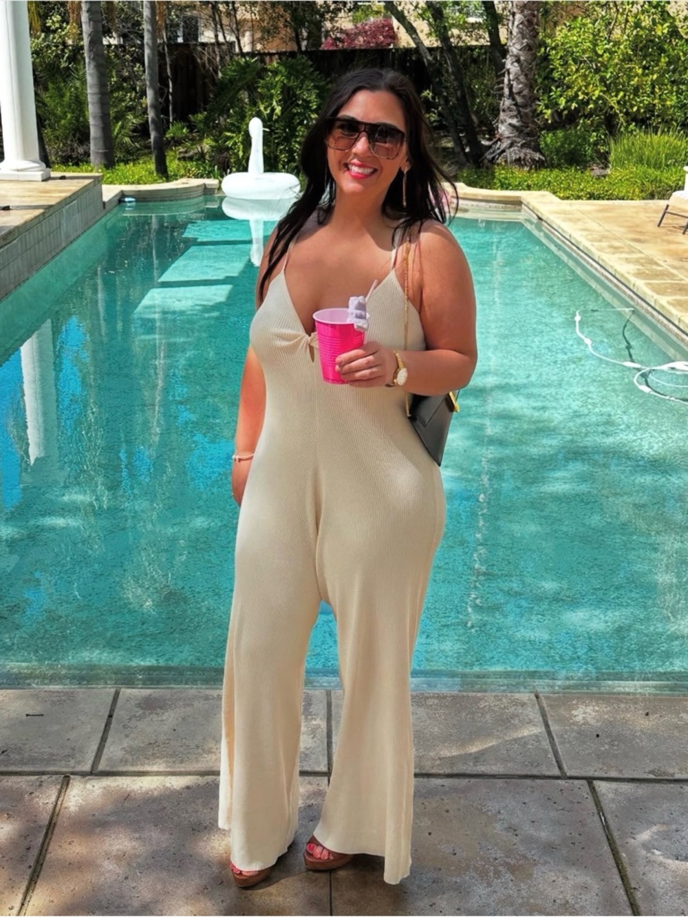 Live The Process Cream Ribbed jumpsuit
